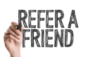 Calgary office movers hand writing "refer a friend"