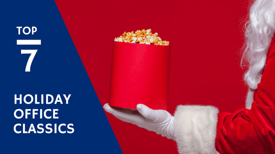 7 classic office movies, santa and bucket of popcorn
